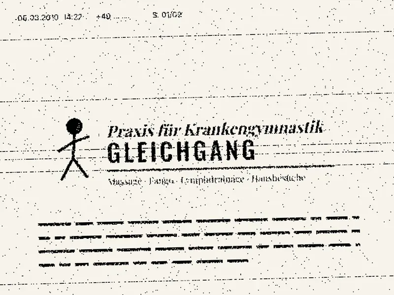 Vorher: Logo Physio Gleichgang, Faxkopie vom alten Briefkopf (Beispiel, fiktive Firma)