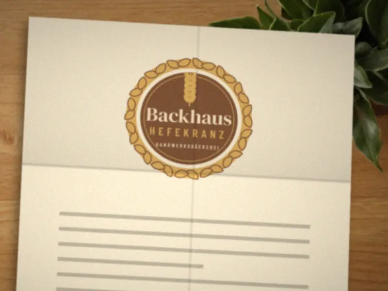 Vorher: Logo Backhaus Hefekranz, abfotografierter Briefkopf mit Knick (Beispiel, fiktive Firma)