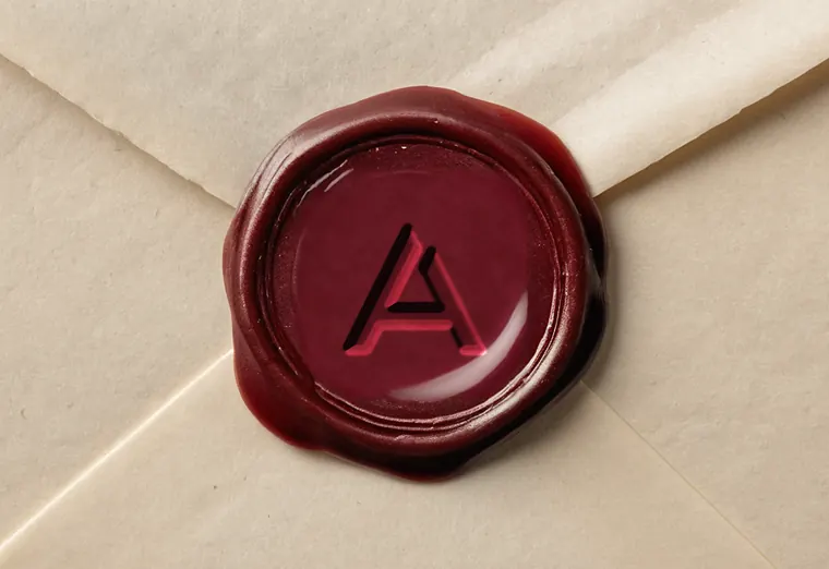 Rotes Wachssiegel mit geprägter Bildmarke der Zimmerei Kantholz auf einem Umschlag (Beispiel, fiktive Firma)