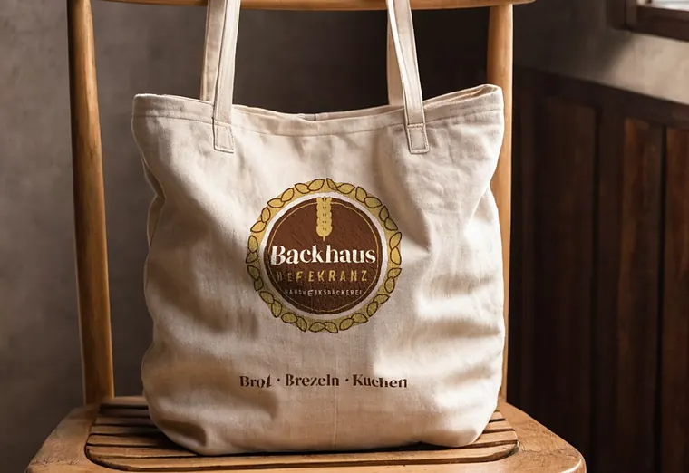 Baumwolltasche mit Logo der Bäckerei Backhaus Hefekranz (Beispiel, fiktive Firma)