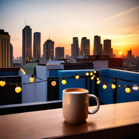 Beispielbild Rooftop Bar City Sunset (KI-generiert)