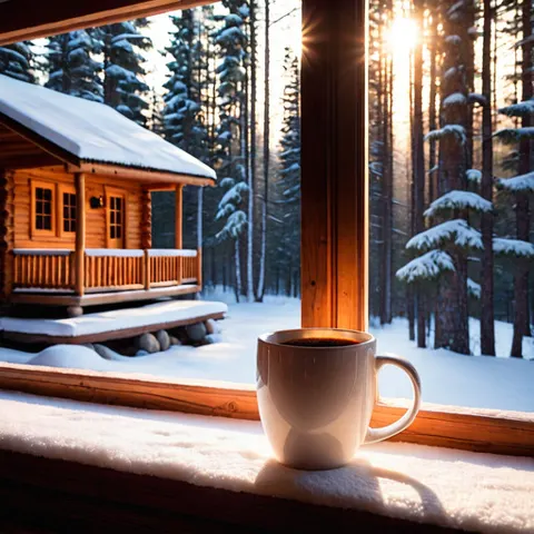 Beispielbild Snowy Cabin Porch (KI-generiert)